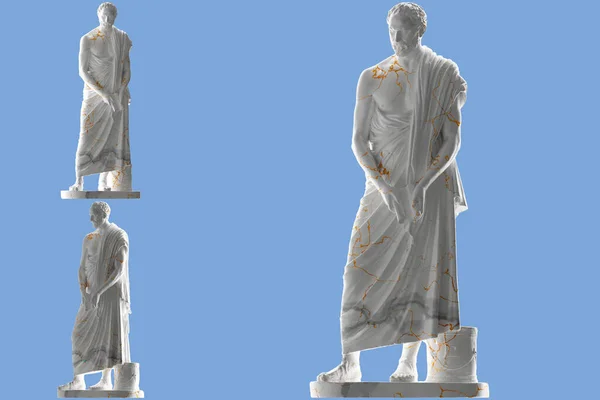 Estátua Mármore Branco Elegante Demóstenes Acabamento Dourado Perfeito Para Brandin — Fotografia de Stock