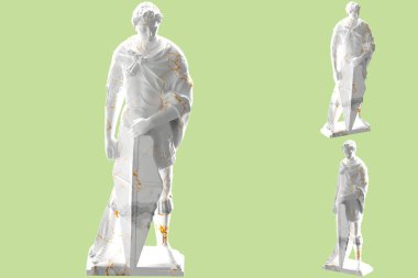 Aziz George heykeli beyaz mermer altınla. Giysiler, albüm kapakları ve sosyal medya promosyonu için mükemmel.