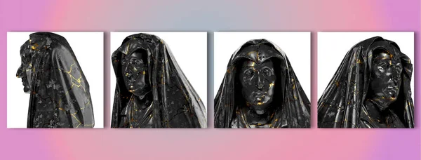 Busto Camilla Barbadori Black Mármore Lustroso Estátua Ouro Para Design — Fotografia de Stock