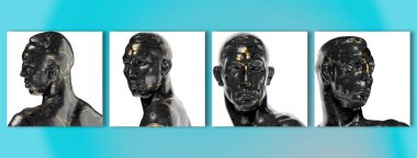 Boksör Emil Andreasen Siyah parlak mermer ve altın heykel. Grafik tasarımı için mükemmel, sosyal sağlık