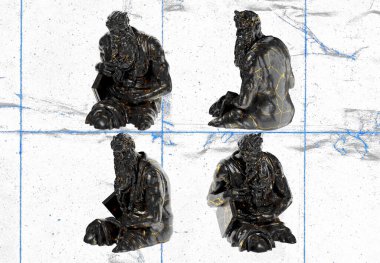 Musa heykelinin zarif 3 boyutlu harmanı siyah parlak mermer ve çarpıcı altın aksanlar..