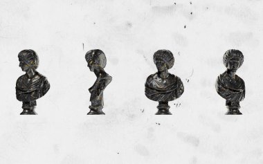 Asil bir kadın heykelinin 3D portresi. Siyah parlak mermer ve çarpıcı altın aksanlı.