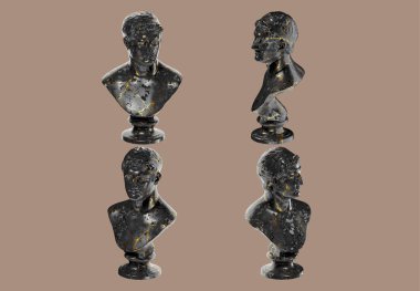 Batlamyus II the Antik Yunan 3D Dijital Patlama Heykeli Siyah Mermer ve Altın