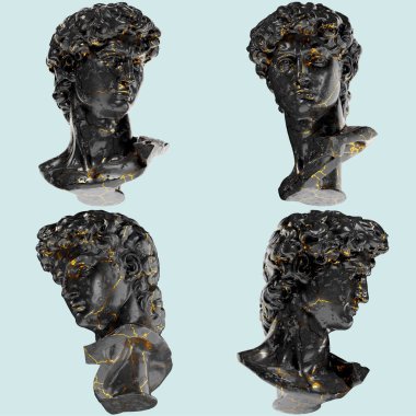 Michelangelo 'nun David Rönesans' ının başı Kara Mermer ve Gol 'daki 3D Dijital Büst
