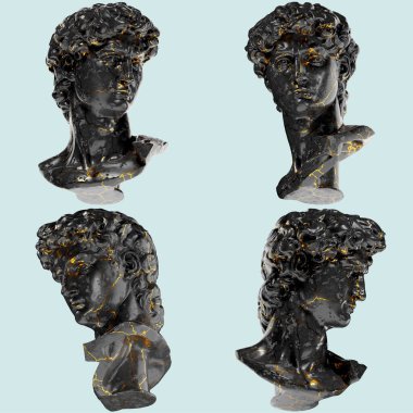 Head of Michelangelo's David Renaissance 3D Digital Bust in Black Marble and Gol clipart