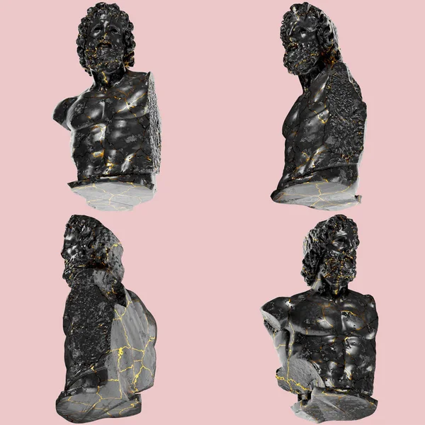 Torso Asklepios Munichia Grego Mitológico Escultura Digital Mármore Preto Gol — Fotografia de Stock