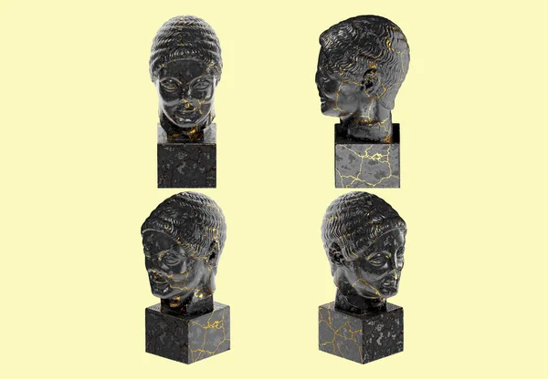 Busto Digital Mitológico Griego Rayet Head Mármol Negro Gol — Foto de Stock