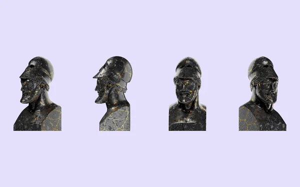 Válečník Přilbou Miltiades Starověké Řecké Digitální Busty Socha Černém Mramoru — Stock fotografie