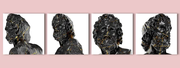 Torso Asklepios Munichia Greek Mythological Digital Sculpture Black Marble Gol — стоковое фото