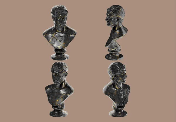 Ptolemaios Philadelphus Antik Grekisk Digital Byst Staty Svart Marmor Och — Stockfoto