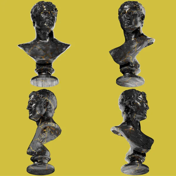 Estátua Busto Digital Grega Antiga Ptolomeu Filhos Mármore Preto Ouro — Fotografia de Stock