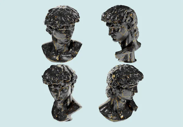 Chefe David Renaissance Busto Digital Mármore Preto Gol Michelangelo — Fotografia de Stock