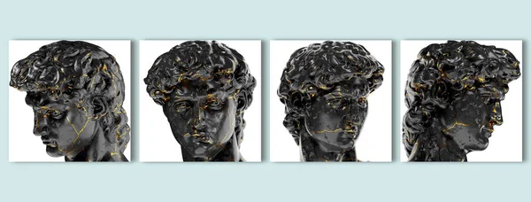 Chefe David Renaissance Busto Digital Mármore Preto Gol Michelangelo — Fotografia de Stock