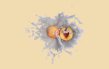 Ticari ve tasarım amacı için Şeftali Meyvesi 'nin gerçekçi 3D yorumlaması