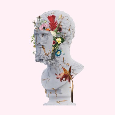 Lucius Verus 3D heykeller, çalışmanız için çiçek yapraklarıyla kolaj