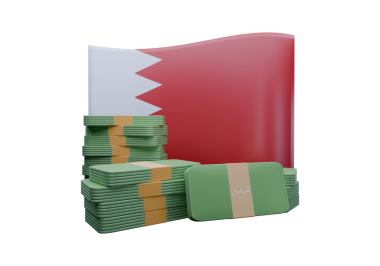 Dinar BHD adı verilen Bahreyn bayrağı ve para biriminin 3D çizimi