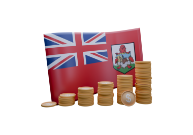 Bermuda bayrağı ve para biriminin 3 boyutlu çizimi Dollar