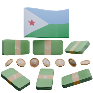 Djibouti bayrağı ve para biriminin Franc adlı 3D çizimi