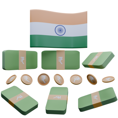 Hindistan bayrağı ve para birimi Rupi 'nin 3D çizimi