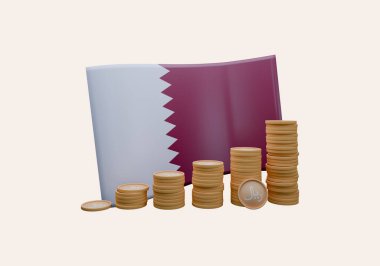 Katar bayrağı ve para biriminin Ria adı verilen 3D çizimi