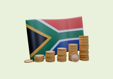 Rand adlı Güney Afrika bayrağı ve para biriminin 3D çizimi
