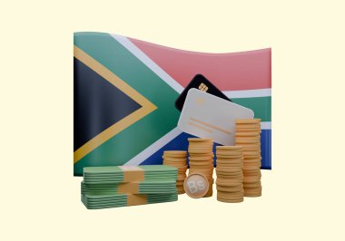 Rand adlı Güney Afrika bayrağı ve para biriminin 3D çizimi