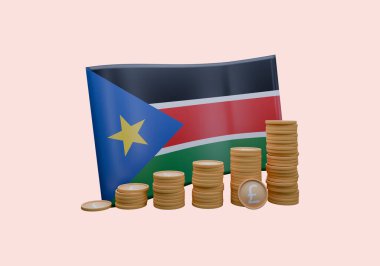 SS Pound adı verilen Güney Sudan bayrağı ve para biriminin 3D çizimi