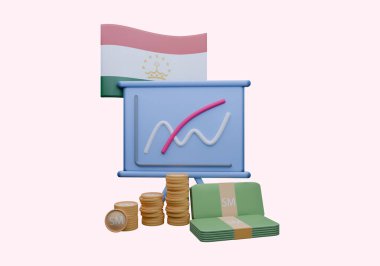 3D render illustration of Tajikistan flag and currency called Somoni clipart