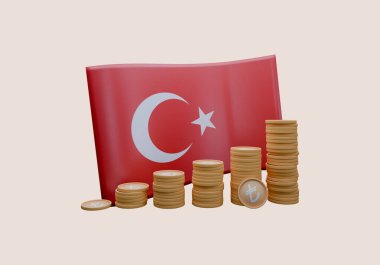 3D render illustration of Turkey flag and currency called Lira clipart