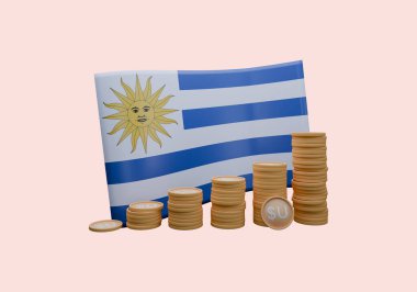 Uruguay bayrağı ve para birimi Peso 'nun 3D çizimi