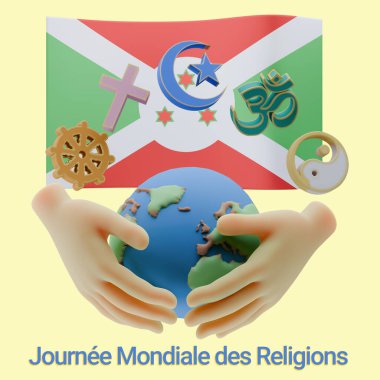 Burundi Dili ile yazılmış Dünya Din Günü 'nün üç boyutlu kurnaz yorumları