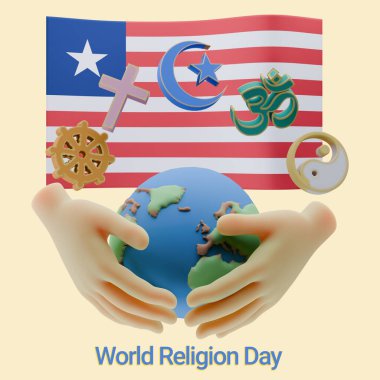 Wonderful 3D renders of World Religion Day Written in Liberia Language