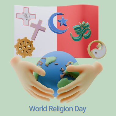 Adorable 3D renders of World Religion Day Written in Malta Language clipart