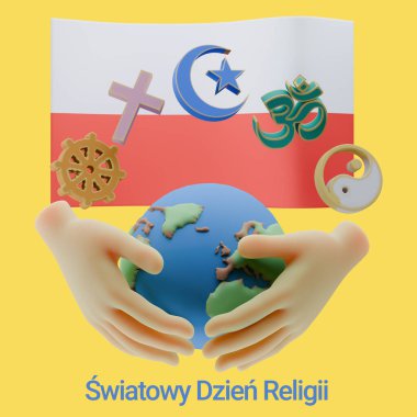 Polonya Dili 'nde Dünya Din Gününün 3 boyutlu süslü tasvirleri
