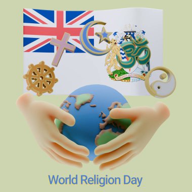 Shapely 3D renders of World Religion Day Written in British Antarctic Territory Language and Flag clipart