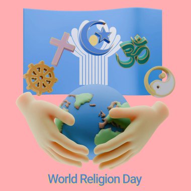 Ornate 3D renders of World Religion Day with Commonwealth of Independent States Flag