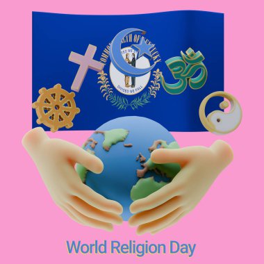 Elegant 3D renders of World Religion Day with Kentucky Flag