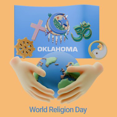 Opulent 3D renders of World Religion Day with Oklahoma Flag