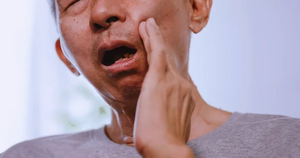 Asian Elderly Man Suffering Toothache — Stock Photo, Image