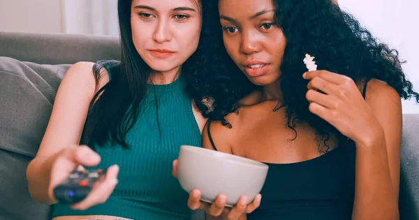 Young Woman Her Girlfriend Spending Time Together Home Lesbian Couple — Stock Photo, Image