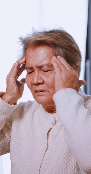 Asian Old Woman Migraine Headache Elderly Woman Suffering Headache — Stock Photo, Image
