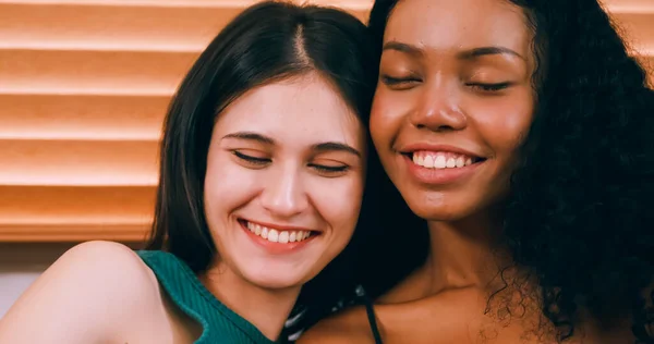 Young Woman Her Girlfriend Spending Time Together Home Lesbian Couple — Stock Photo, Image