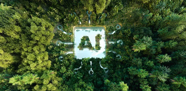 Ikon Abstrak Yang Mewakili Lingkungan Dalam Bentuk Kolam Dengan Simbol Stok Foto Bebas Royalti