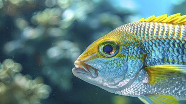 Okyanustaki renkli bir tropikal balığa, okyanuslardaki yaşam sahnesine, sualtındaki balıklara, sualtındaki yaşama