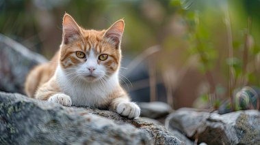 Parktaki prretty kedisine yakın, çimlerde güzel bir kedi, bir kedi portresi