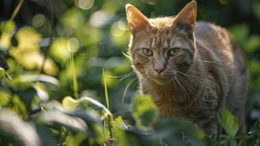 Parktaki prretty kedisine yakın, çimlerde güzel bir kedi, bir kedi portresi