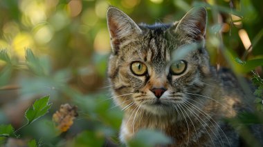 Parktaki prretty kedisine yakın, çimlerde güzel bir kedi, bir kedi portresi