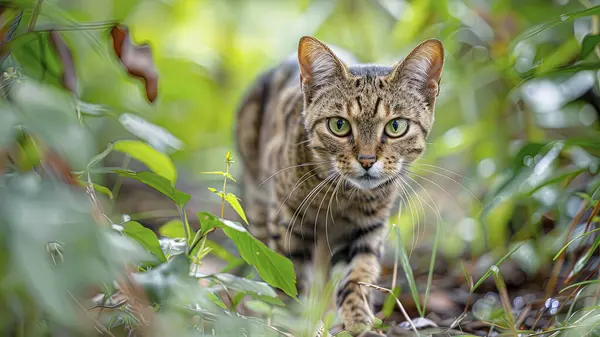 Parktaki prretty kedisine yakın, çimlerde güzel bir kedi, bir kedi portresi