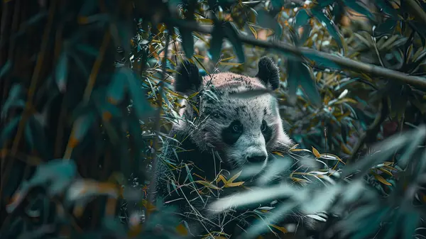 stock image close up of a prretty panda in the park, beautiful panda bear in the grass, portrait of a panda