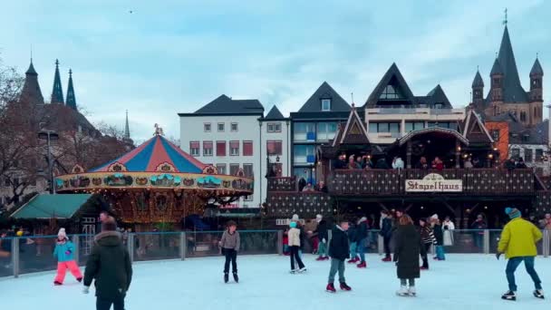 Kerstmarkt Bij Kathedraal Sint Pieterskerk Katholieke Kathedraal Keulen Duitsland December — Stockvideo